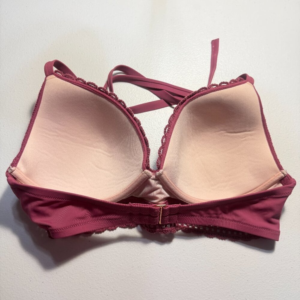 Shade & Shore Crochet Push-Up Bra 38D – Raspberry Textured Knit Bralette Style - Picture 2 of 5